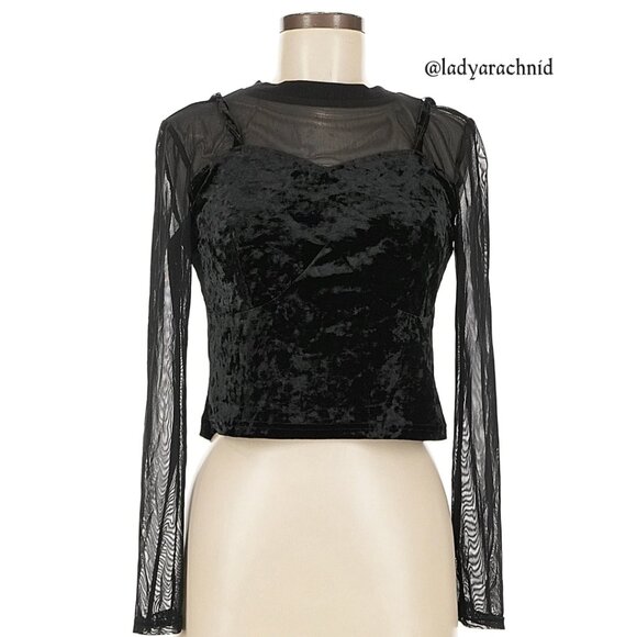 DISTURBIA mesh sleeve velvet crop top US size 6 - Picture 3 of 8